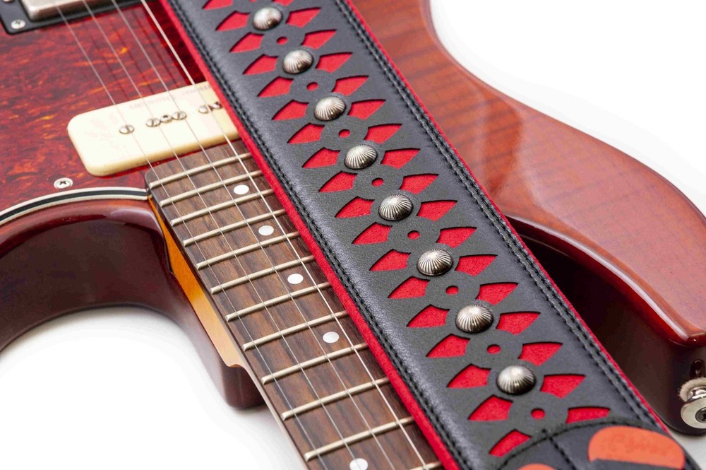 RightOn! Armour Design Guitar Strap; Red