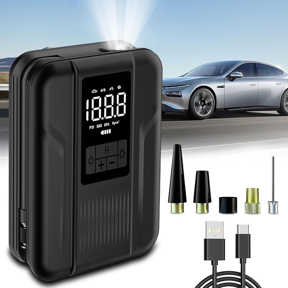 Digital Tire Pump - 5000mAh Battery Inflator with Auto Operation & LED Light