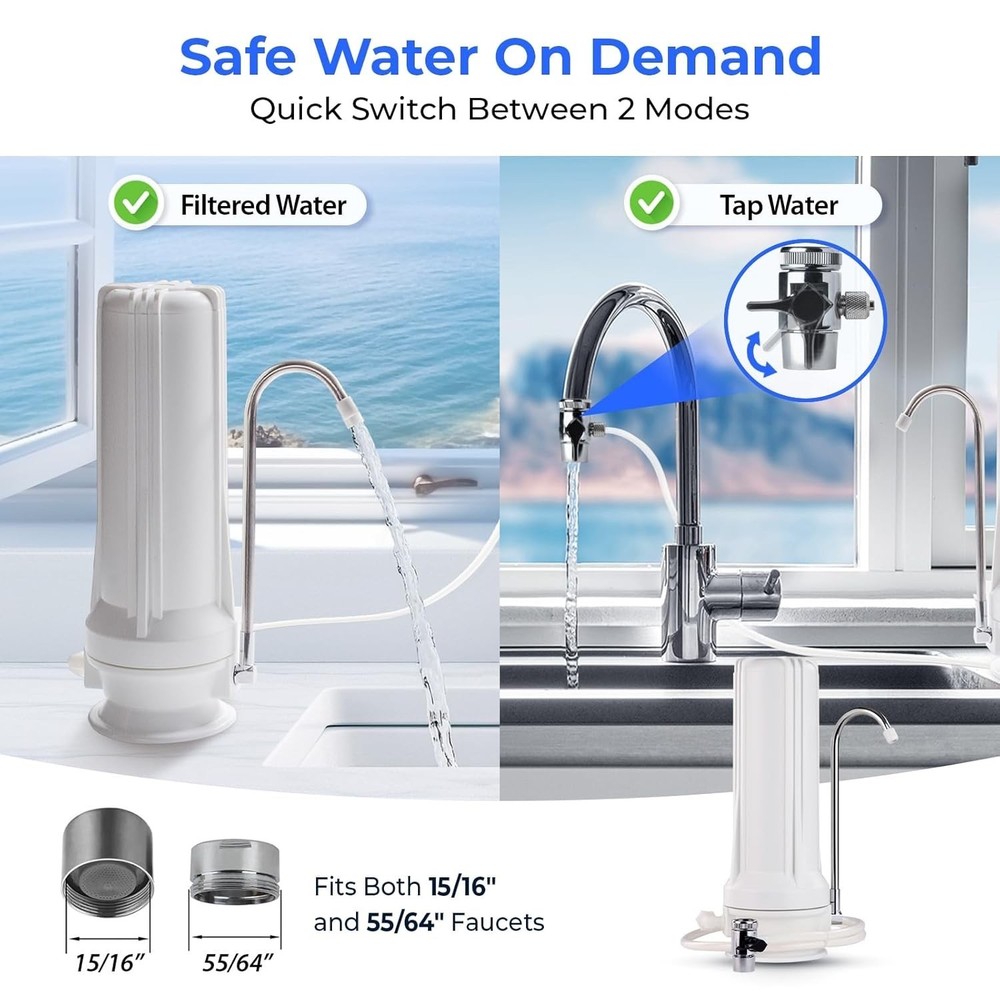 iSpring CT10-W Countertop Water Filter, Multi-Layer Faucet Water Filter System