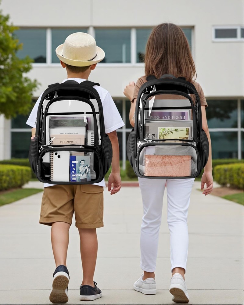 Clear Backpack, Fabric & PVC Transparent Backpack with Large, Black