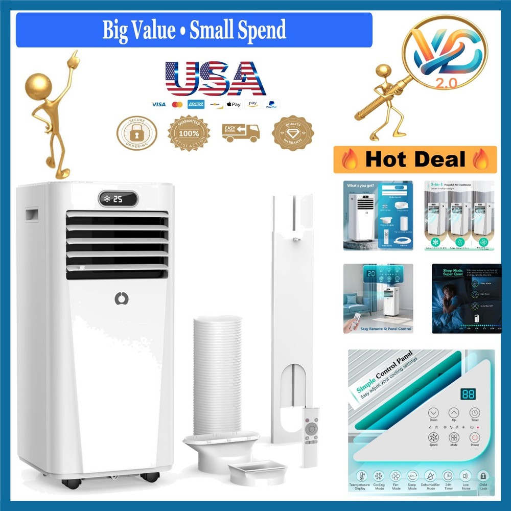 10,000 BTU Portable Air Conditioner 3-in-1 Chill Dehumidify Sleep Timer
