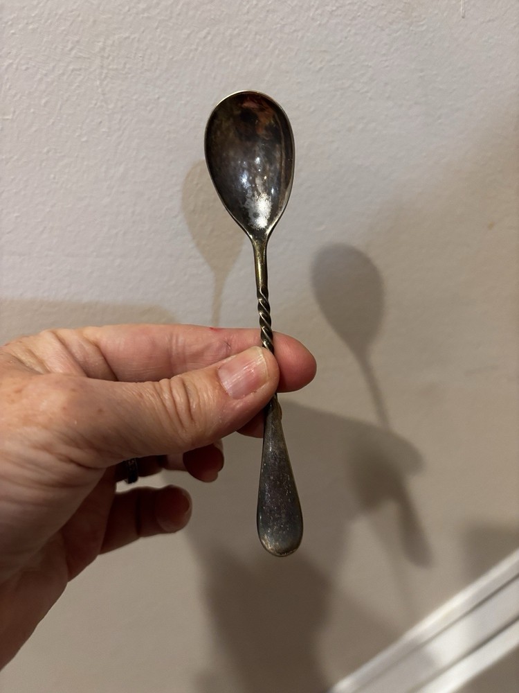 Antique Silver Plated 4 Egg Cups Holder Set With Spoons