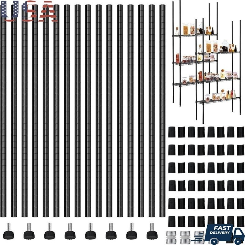 74 Inch Chrome Wire Shelving Posts 8 Pack Adjustable Shelf Clips Storage New