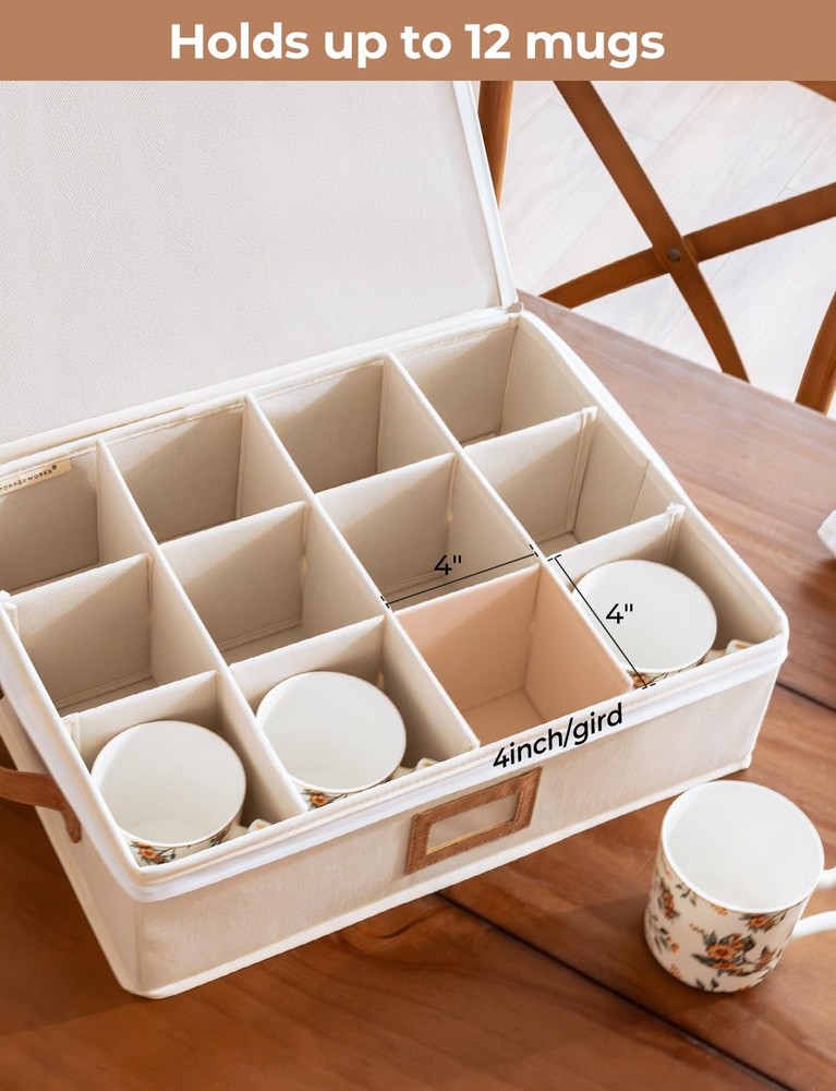 China Storage Container, Stackable Mug Storage Box with Dividers, Stemware St...