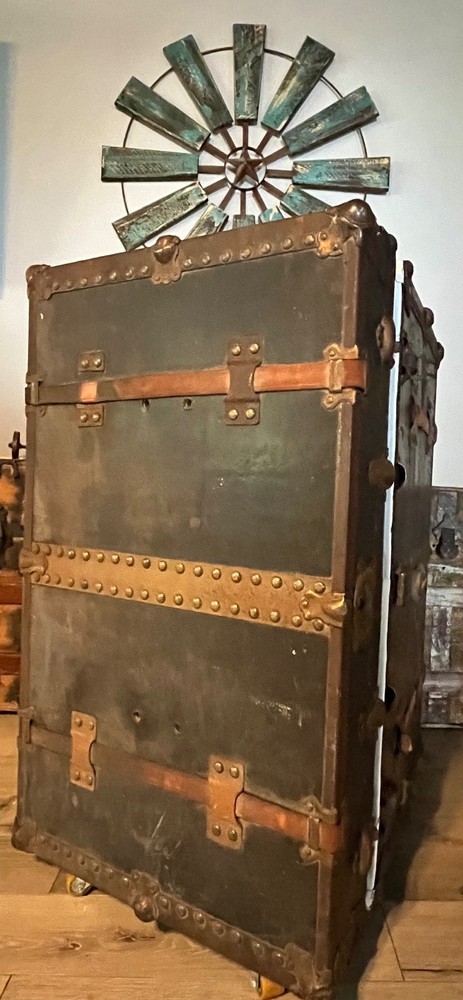 antique trunk/ wine and book shelf