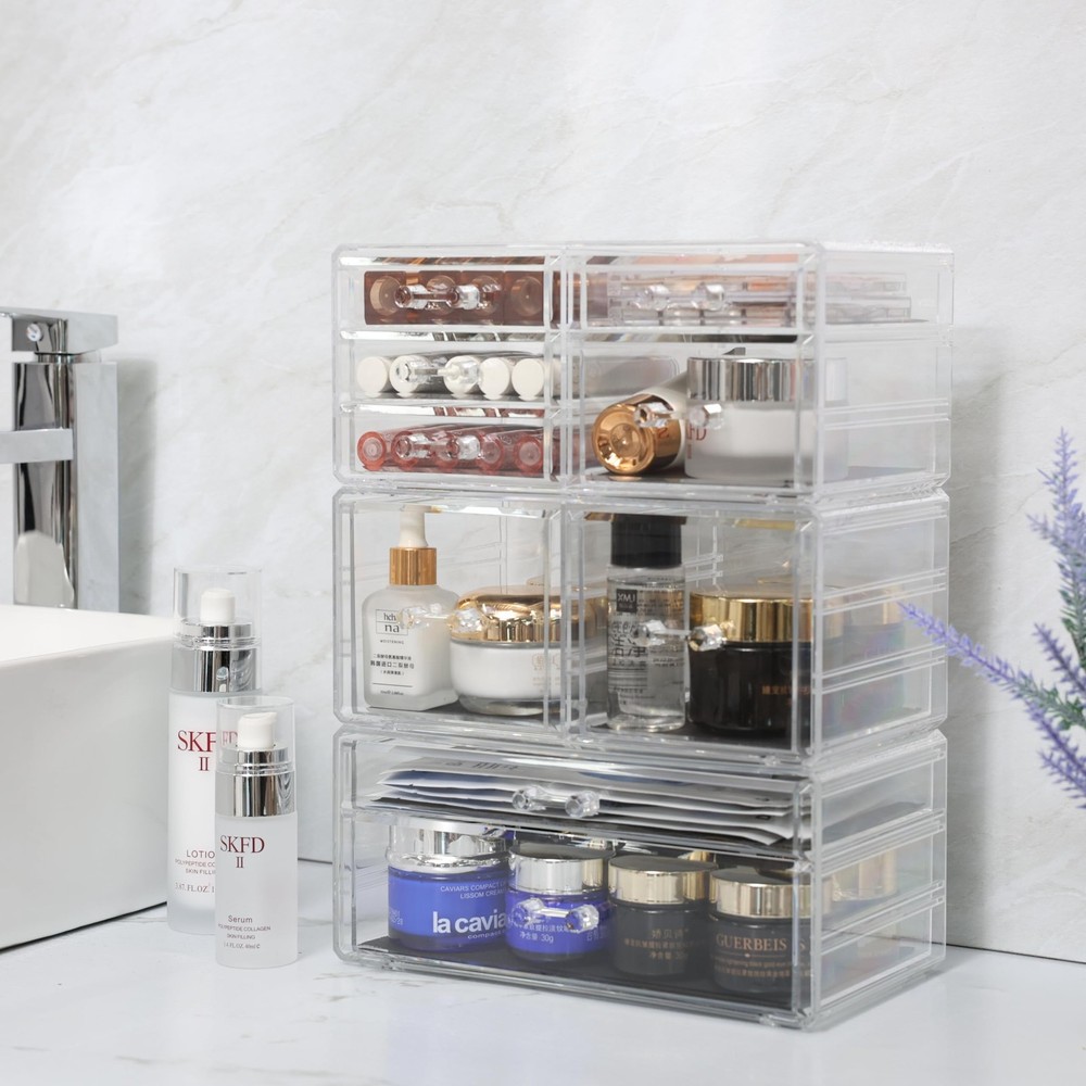 Cq acrylic Clear Stackable Storage Drawers,Plastic Makeup Organizer and Bathr...