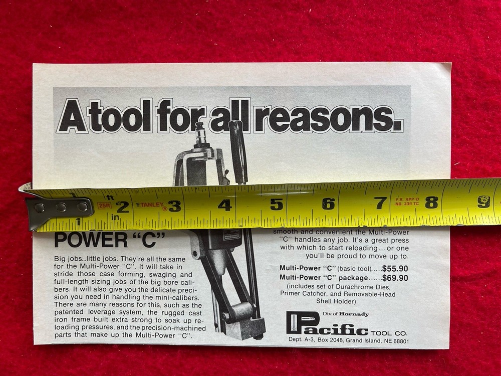 Vintage 1975 Print Ad Multi Power C Pacific Ammunition Reloading Tool