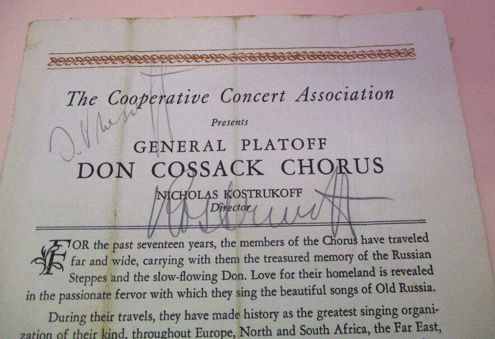 NICHOLAS KOSTRUKOFF Signed 1940s DON COSSACK CHORUS Program