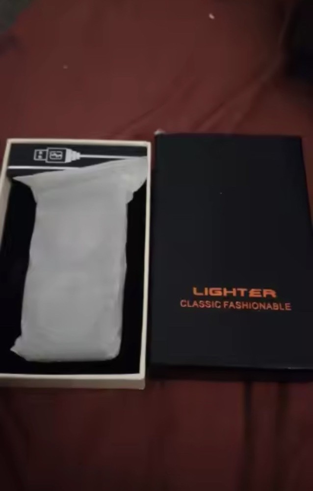 Rechargeable LED Display Butane Flame Lighter Orange Black Rectangle