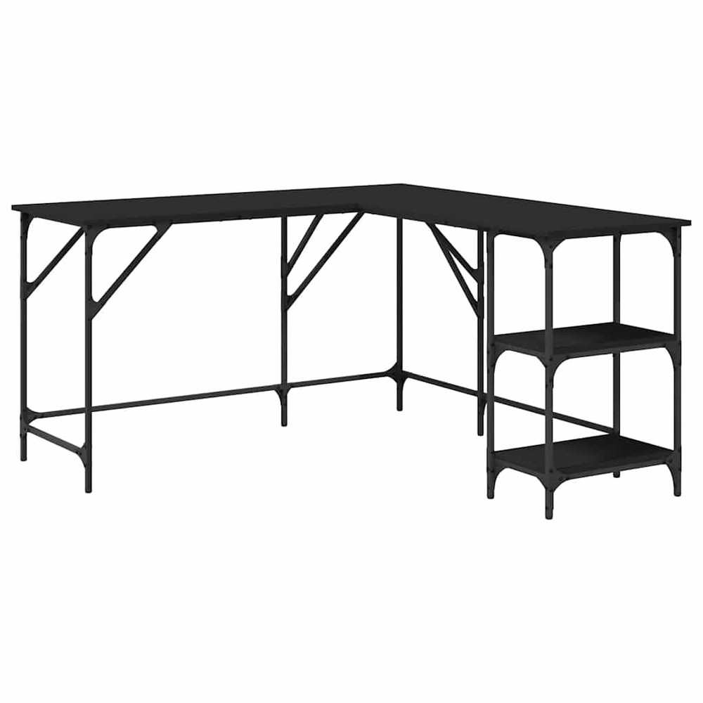 Desk Storage L-shape Computer Study Table with Shelves Engineered Wood vidaXL