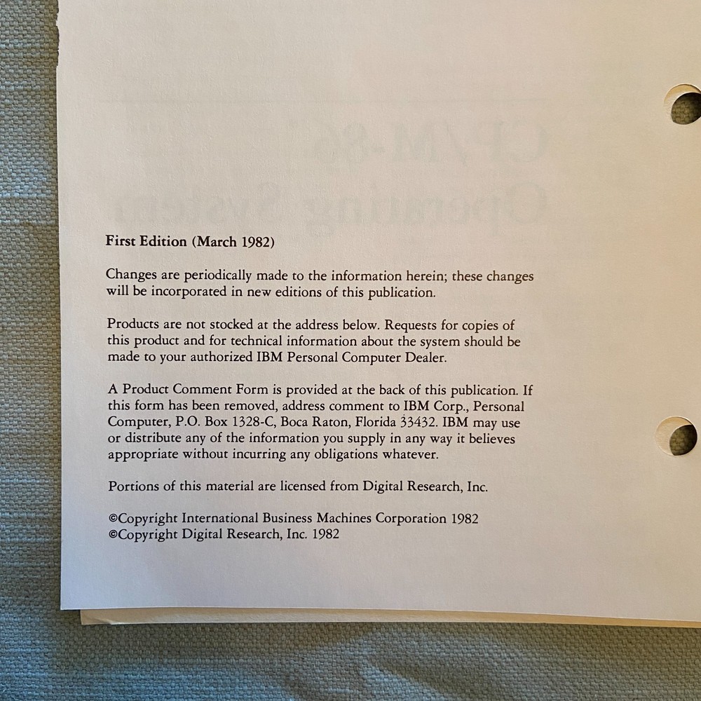 IBM Personal Computer CP/M-86 Operating System Language Series 1st Ed. 1982 Book