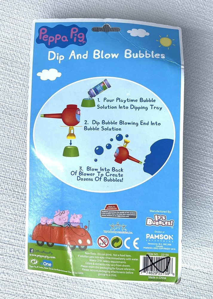 Bubble Wand & Bubble Solution Peppa Pig Dip & Blow Bubbles New In Package