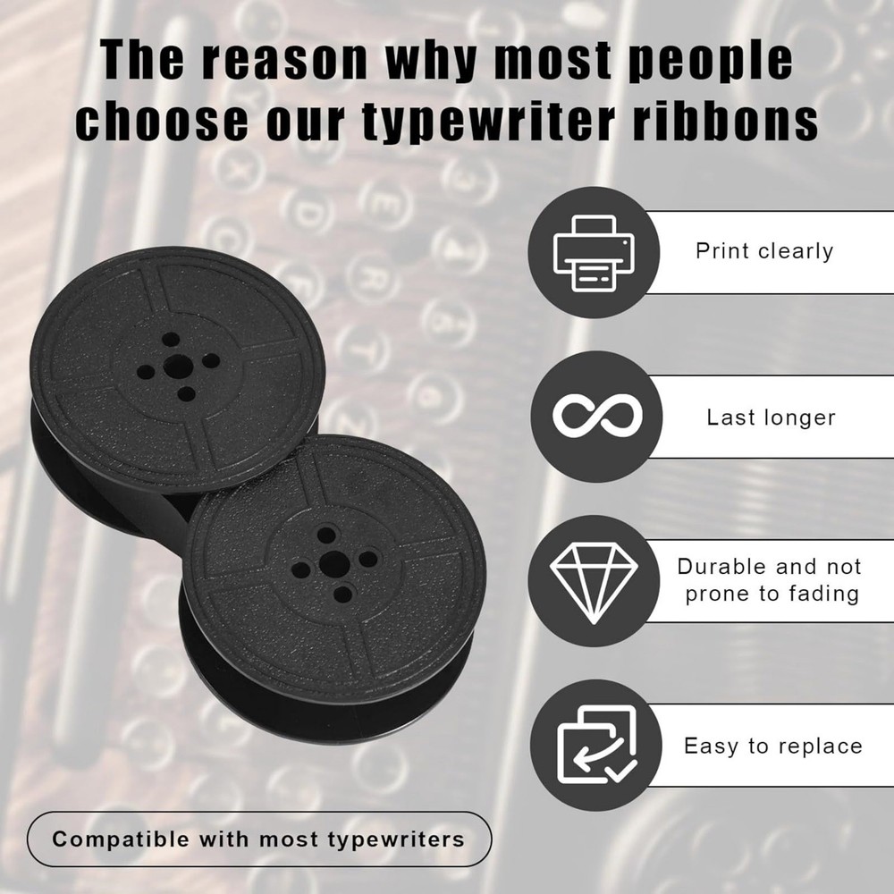 2 Pack Universal Typewriter Ribbon Twin Spool Replacement for Most Typewriters