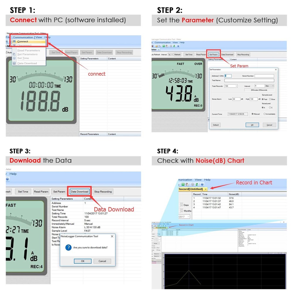 Decibel Meter Sound Level Meter with Data Logging, High Accuracy dB SPL Meter...