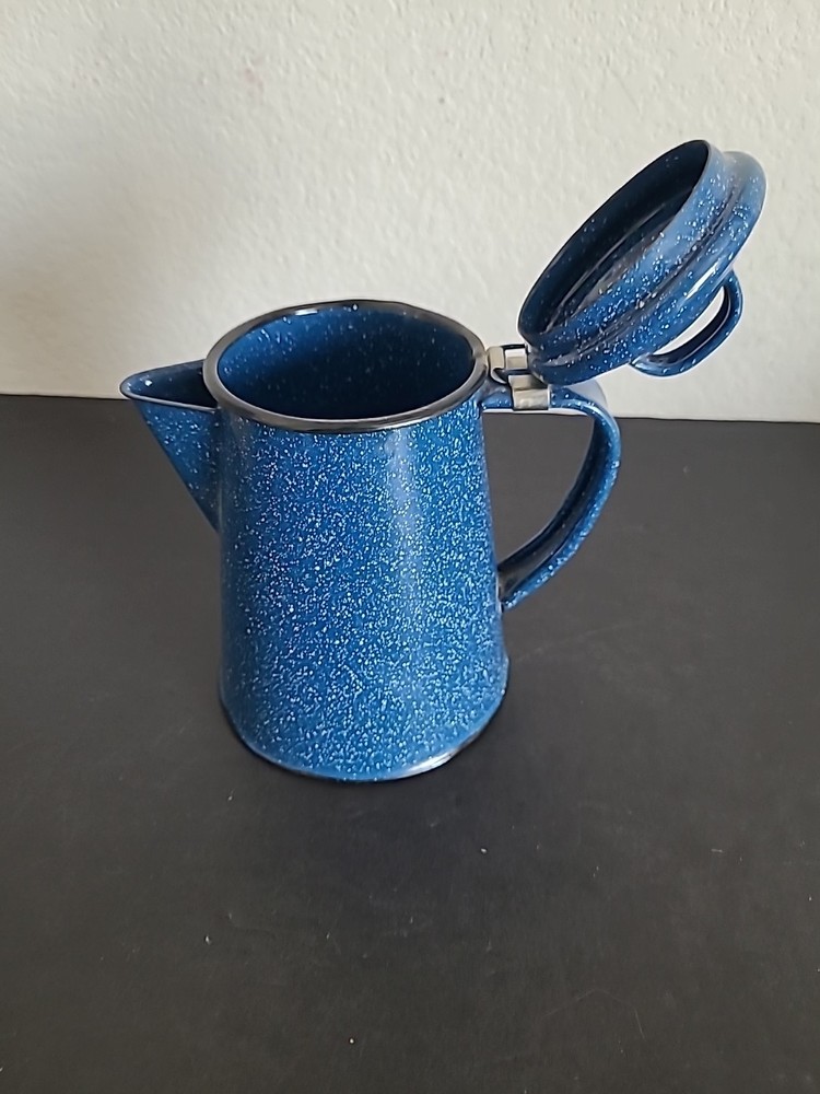 Blue And White Speckled Enamelware Coffee Percolator