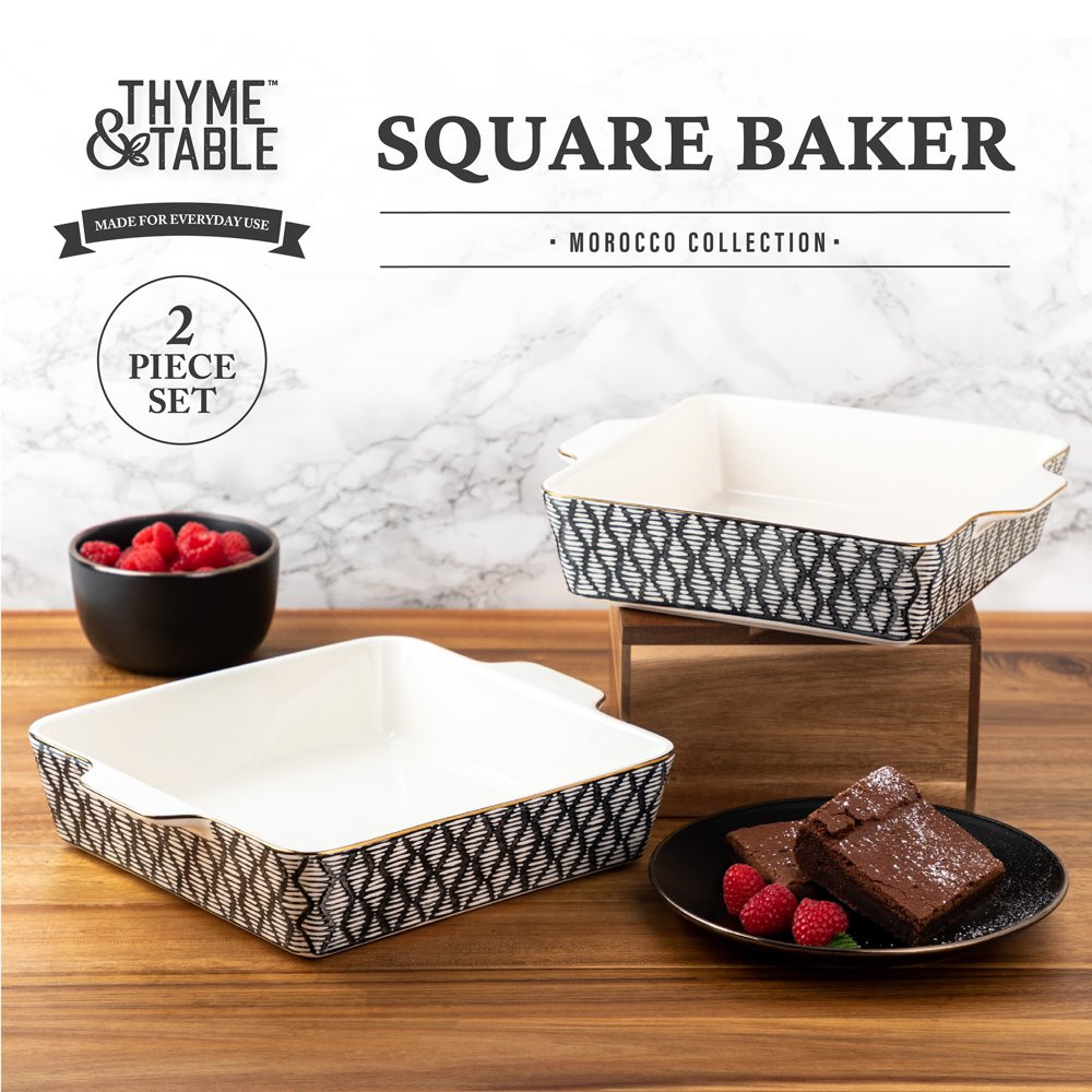 Stoneware Square Baker Baking & Serving Dishes Kitchen Microwave Safe 2-Piece