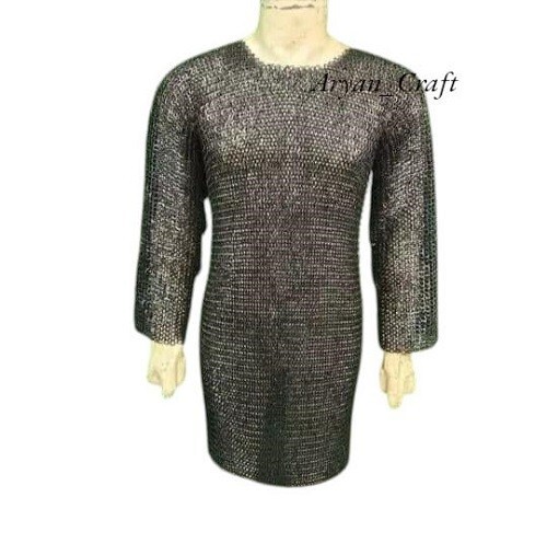 Medieval Viking Black chainmail shirt,9 mm flat ring with solid ring riveted