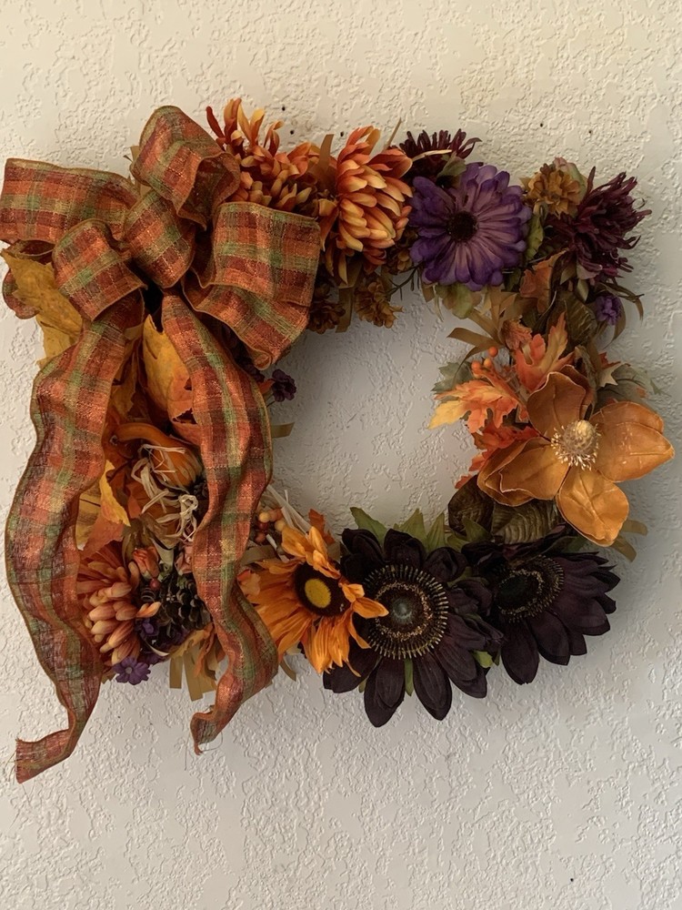 EUC Large Handmade Square Fall Floral Wreath