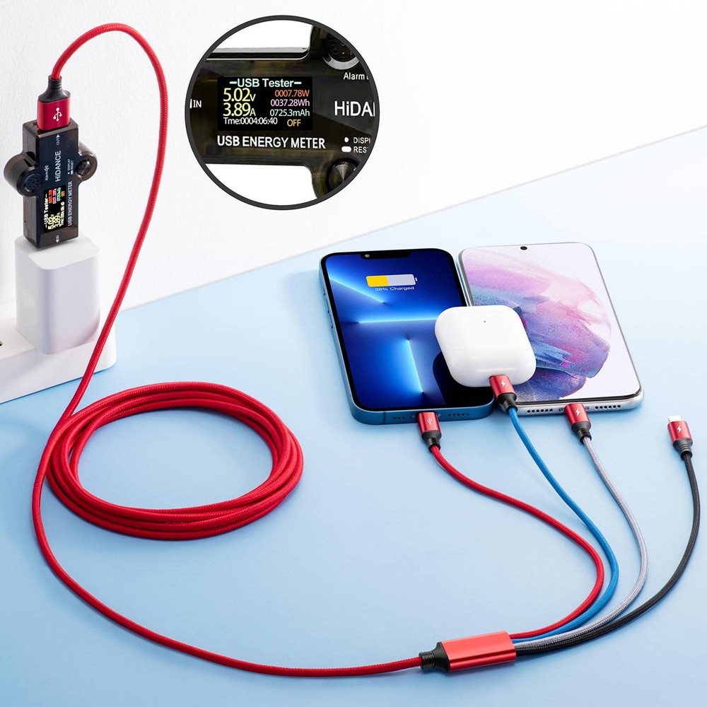 Multi Charging Cable,10Ft 2Pack Fast Cord, 10 feet, Red