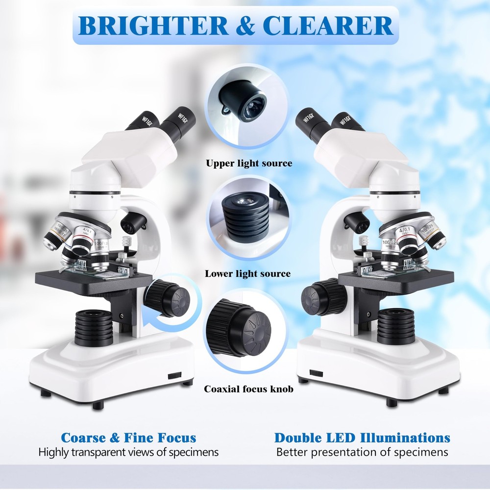 Compound Binocular Microscopes 64X-6000X with Electric Len, Microscope for Ad...