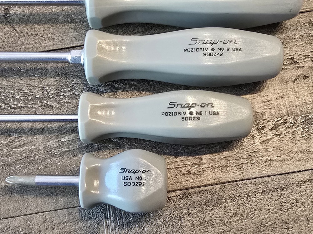 Snap On Tools 5 Pc Pozidriv Philips Grey Hard Handled Screwdriver Set !! Nice !