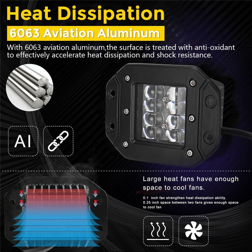 5" Flush Mount LED Work Lights Backup Reverse Bumper Off-Road Driving Cube Pods