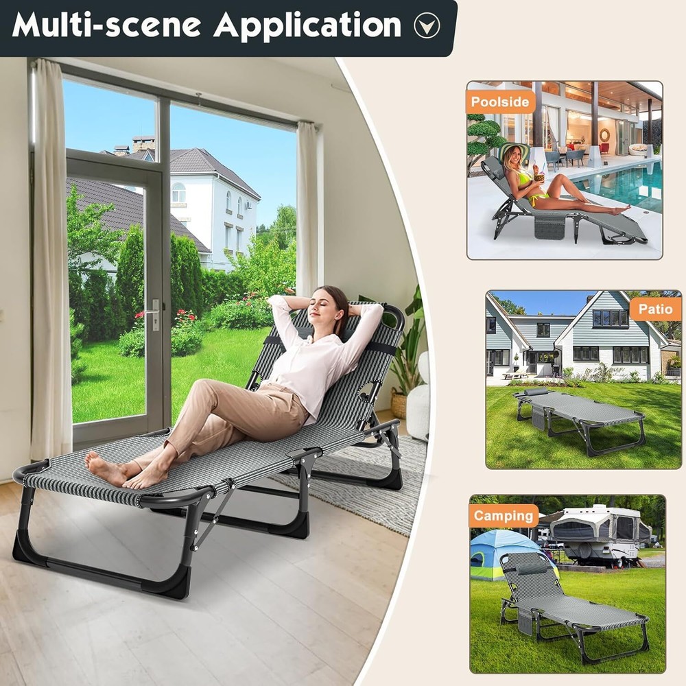 NAIZEA Folding Camping Cot Adjustable 5-Position Reclining Folding Padded Chaise