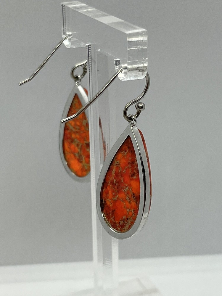 Sterling silver teardrop dangle speckled jasper stone earrings