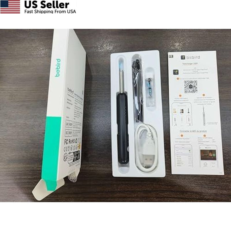 Ear Wax Removal Tool Camera, R1 Upgraded Anti-Fall Off Eartips M, Black