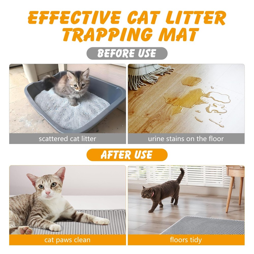 Double Layer Cat Litter Mat 24x15â€ - Mess-Free Litter Solution in Grey