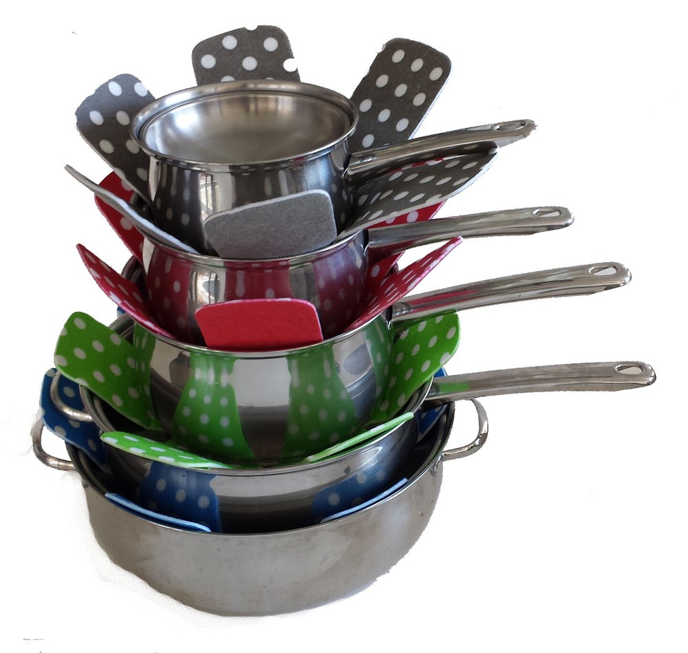 4 pc Pot and Pan Protector Anti-Scratch Pads. Divider for Cookware (Multicolor)