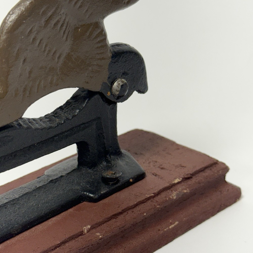 Cast Iron Squirrel Nutcracker on Wood Base Vintage Rustic Cabin Decor