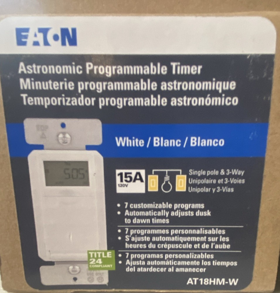 Eaton AT18HM-W Astronomic Programmable Timer Wall Switch White 120V 15A
