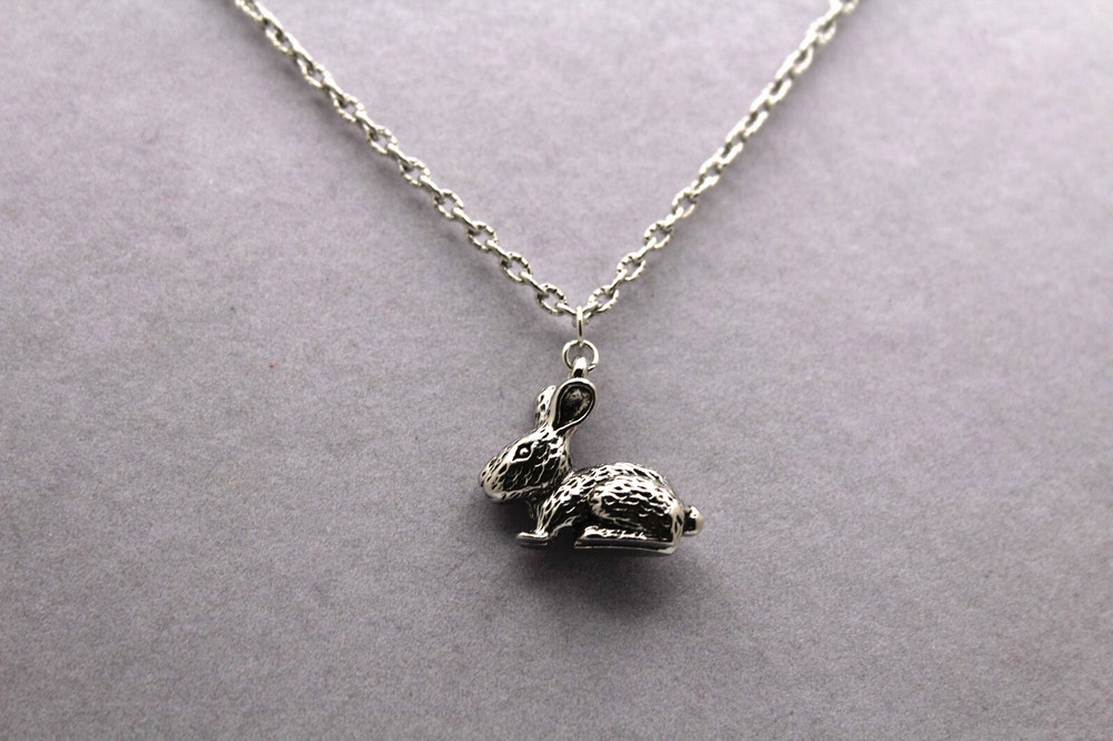 Handcrafted 21" silver chain solid rabbit charm necklace