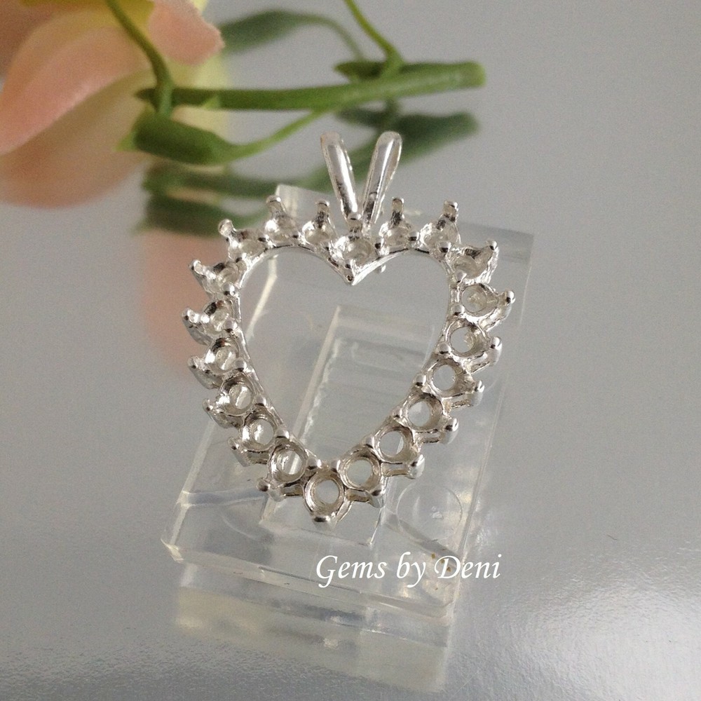 Cluster Heart Pre-Notched Solid Silver Pendant Setting