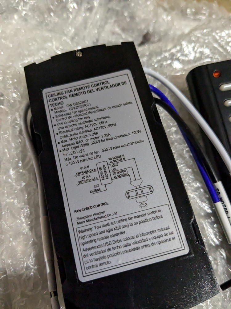 NOS Ceiling Fan Lamp Controller Computer Receiver GW-DS52RC1 Transmitter Install