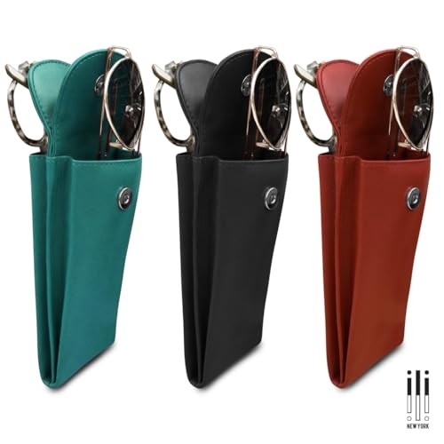 Double Flap Leather Eyeglass Case, Soft Multi-Functional 2-in-1 Turquoise