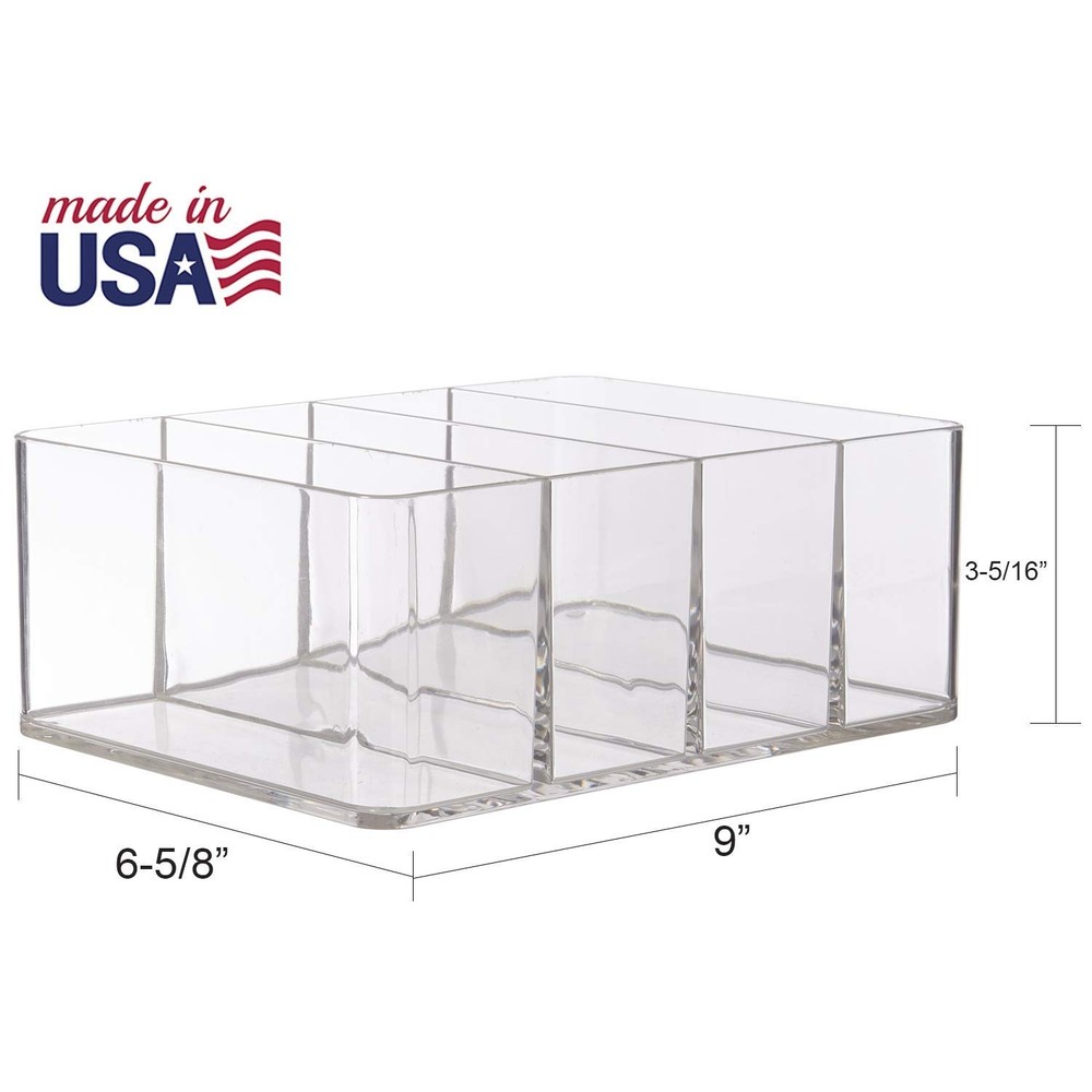 STORi 4-Compartment Clear Plastic Organizer, Rectangular Divided Makeup and V...