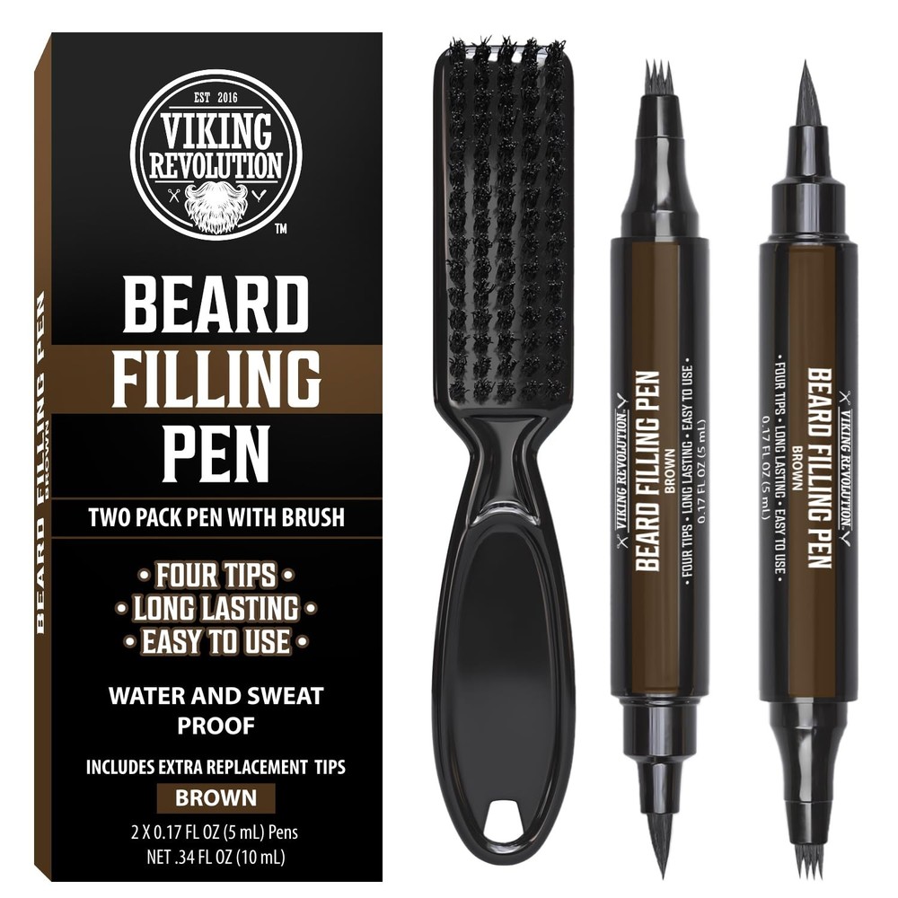 Viking Revolution Beard Pen (2 Pack) - Brown 2 Pack + Brush,