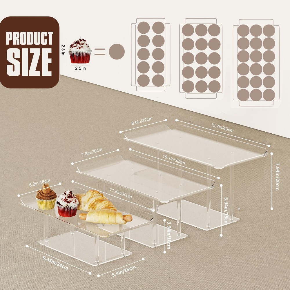 HeiMma 3-Pack Clear Acrylic Dessert Display Stands Buffet Risers Set