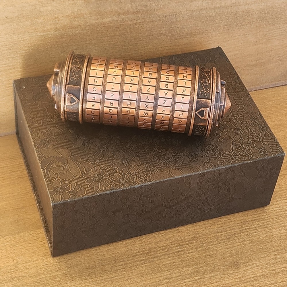 Da Vinci Code Cryptex Mini Replica Metal Puzzle Lock Box Case w/ Gift Box Bronze