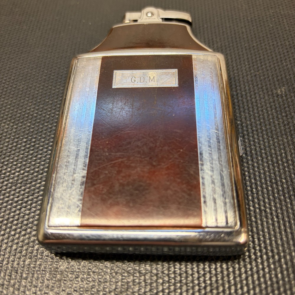 Ronson Mastercase Art Deco Cigarette Case Combo Lighter - Brown and Silver Tone