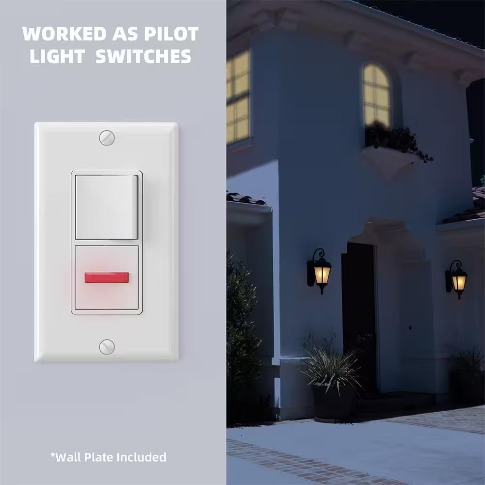 15 Amp Decorator Combination Single Pole Rocker Switch with Pilot Light, Wall Pl