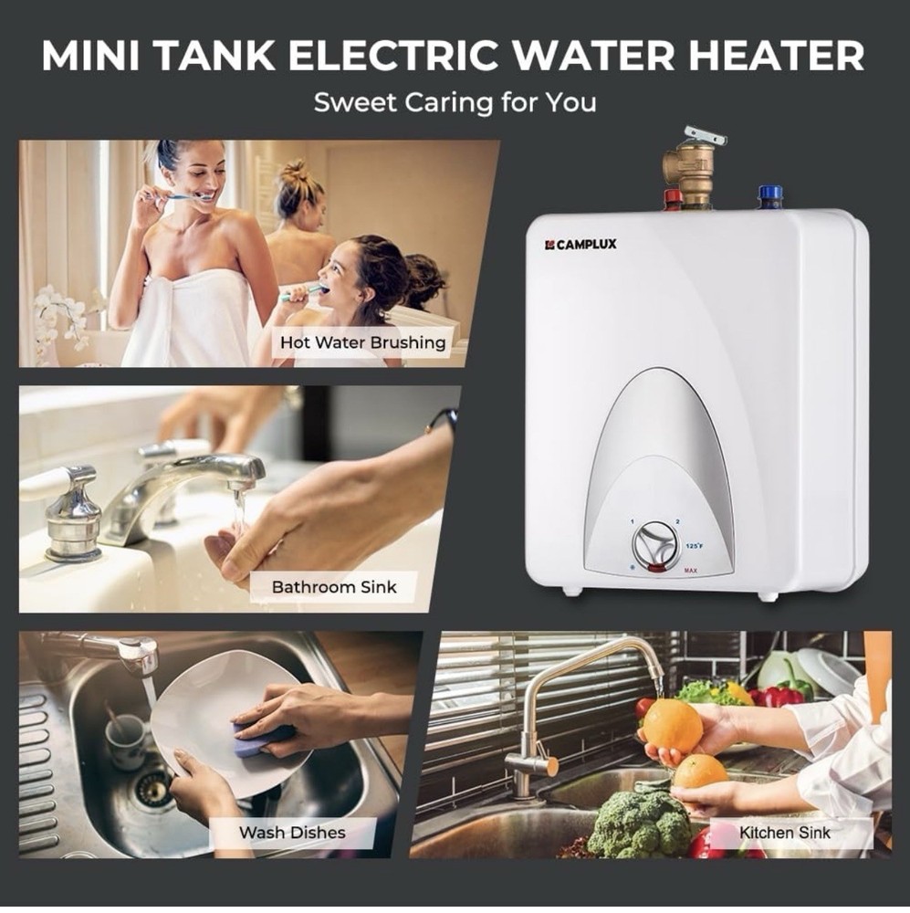 Camplux ME25B Mini Tank Electric Water Heater 2.5 Gallon Under Sink On-Demand