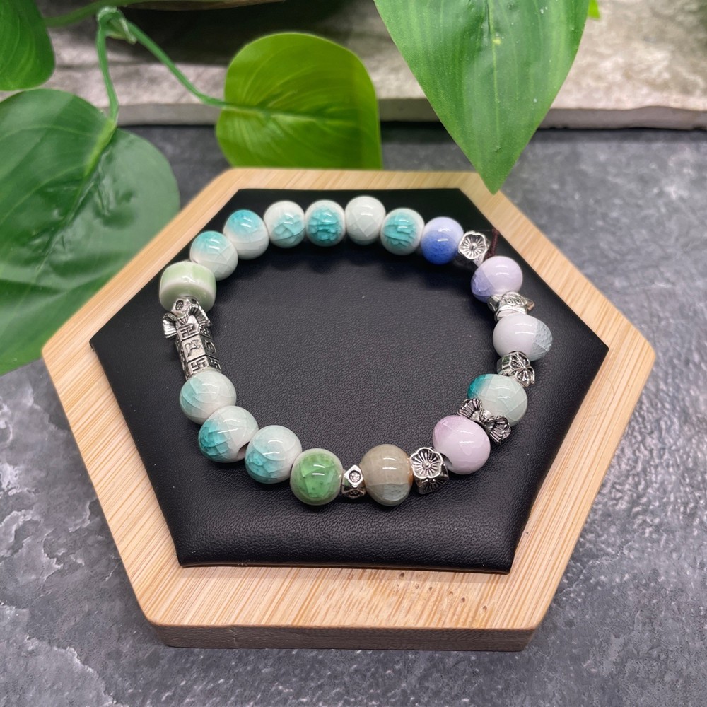 Handmade Ceramic Bead Beaded Stackable 6.25” Plus Stretch Bracelet New B517