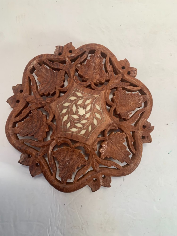 Boho Wood trivet with inlay, India 7"