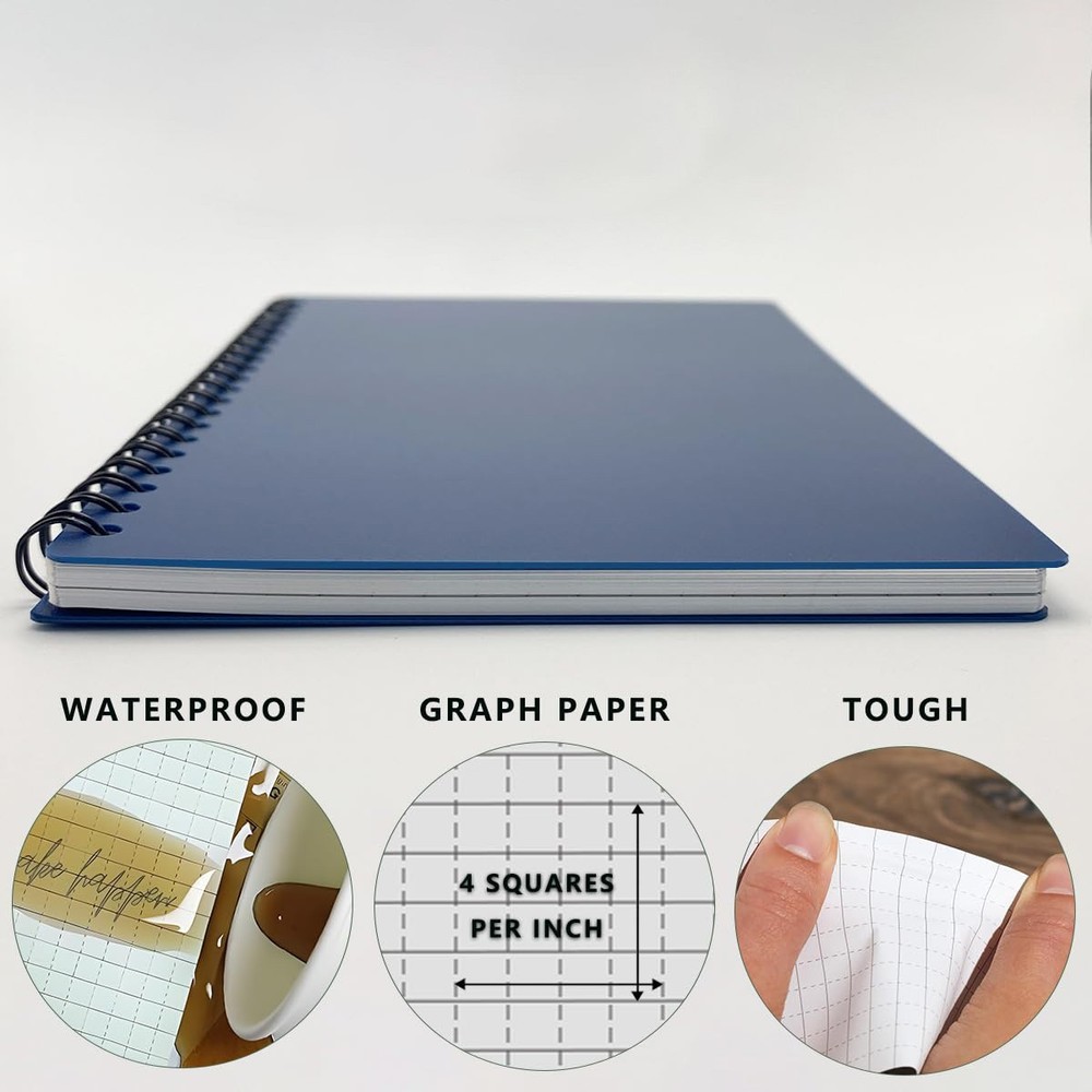 2Pcs Field Notepad, Stone Paper, PVC Cover, Graph, Medium Size, Blue