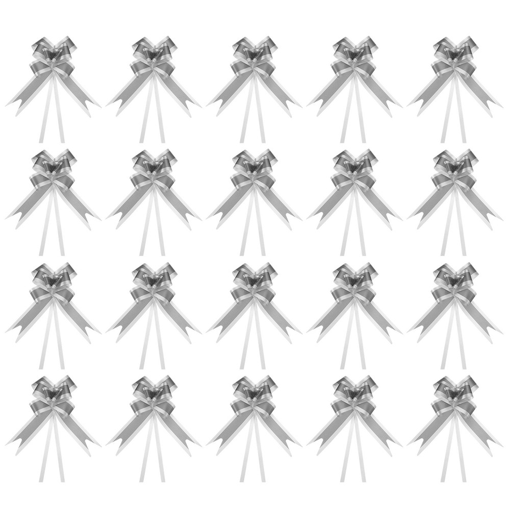 Large Gift Bow 6x3.5 Inch, 20 Pack  Pull Bows for Gift Wrapping, Silver Tone