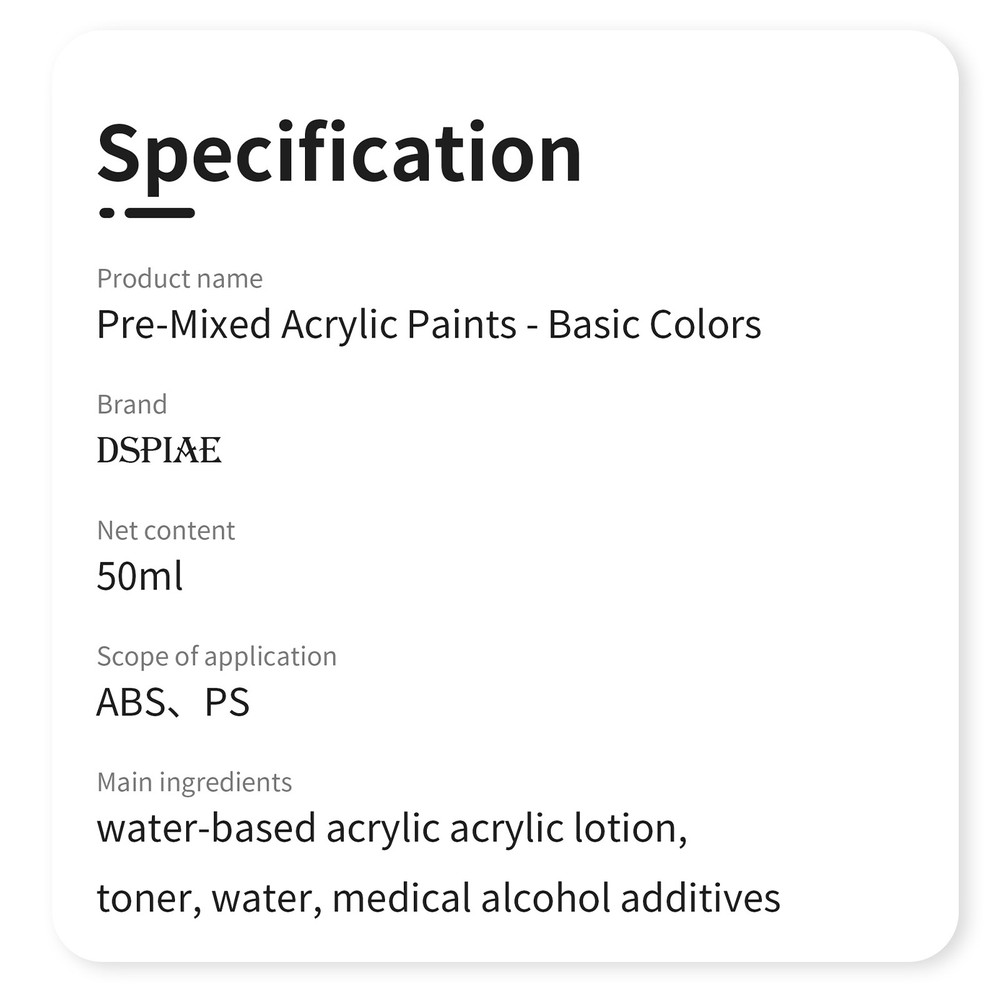 DSPIAE XG Series Water-based Pre-mixed Paint 50ML Basic Color Master