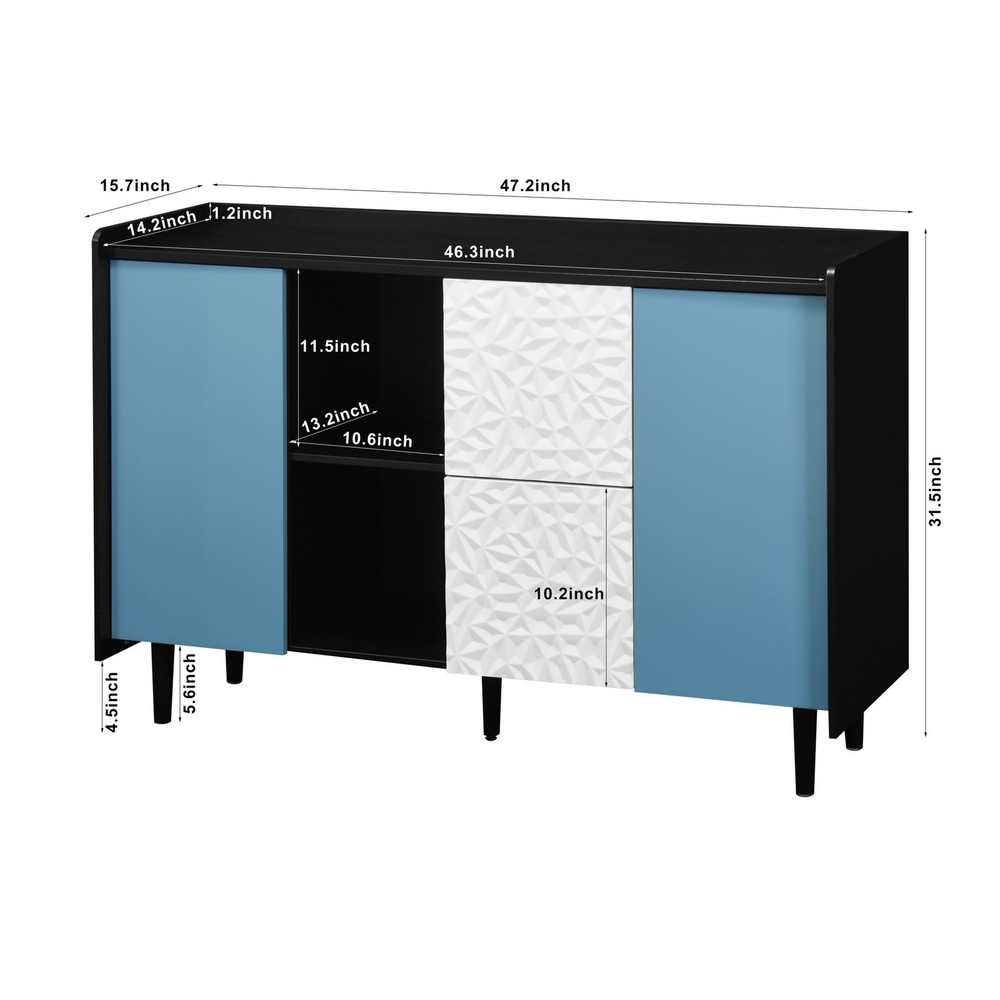 Kitchen Sideboard Accent Buffet Cabinet 2 Drawers Doors Coffee Bar Open Storage